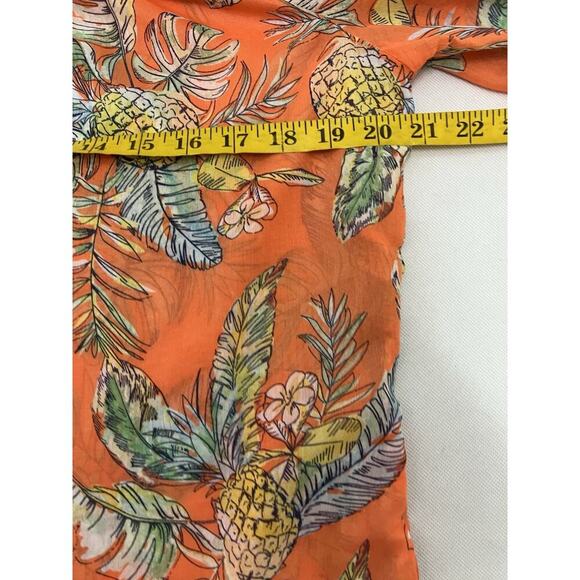 Beach Lunch Lounge Orange Pineapple Print Tunic Medium Semi Sheer - Picture 7 of 9